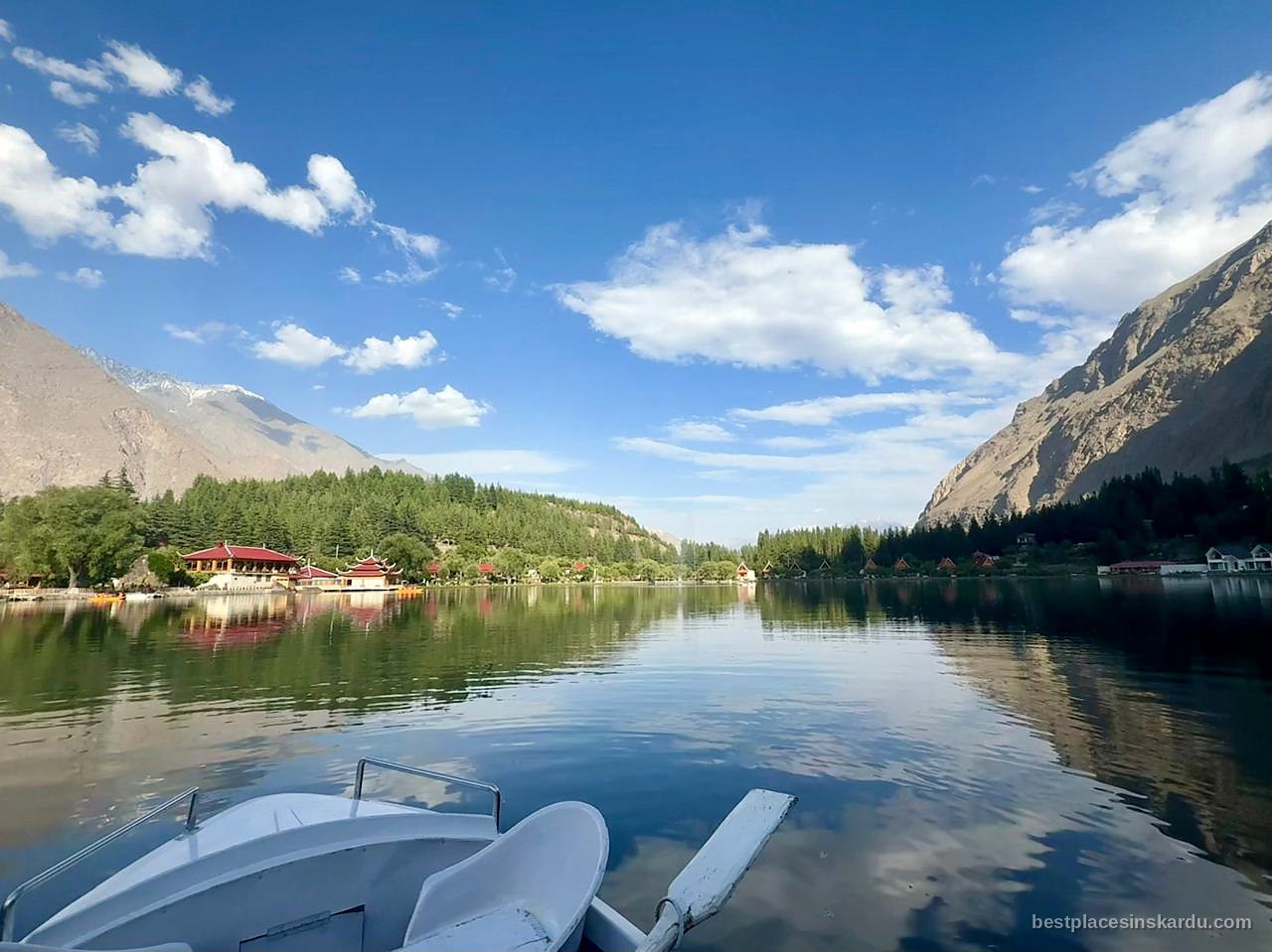 Shangrila Resort cottages beside the heart-shaped Lower Kachura Lake in Skardu