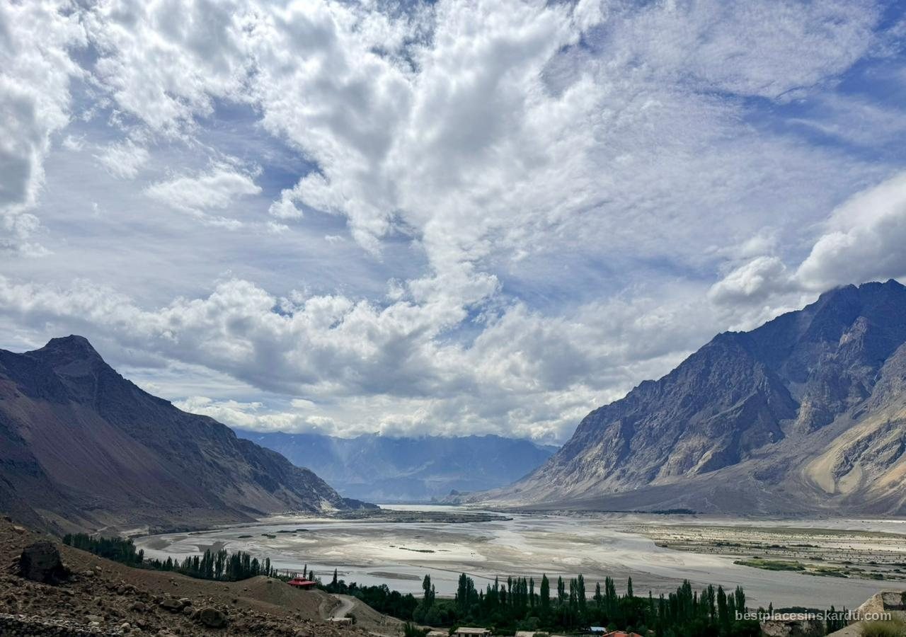 Green alpine valley scenery with pine forest near Skardu, Gilgit-Baltistan